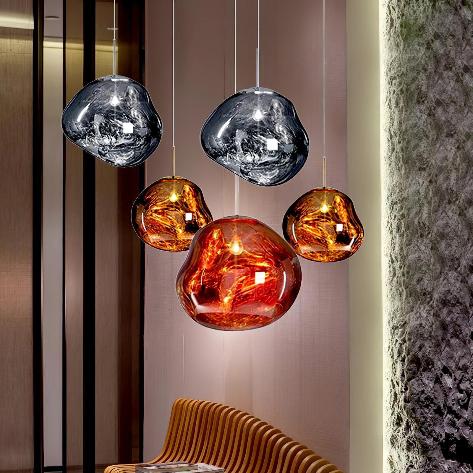 Modern Lava Pendant Lamp 7 in Copper Chrome Gold Ceiling Dining Lighting Mirror Effect Hanging Fixture | Thomler