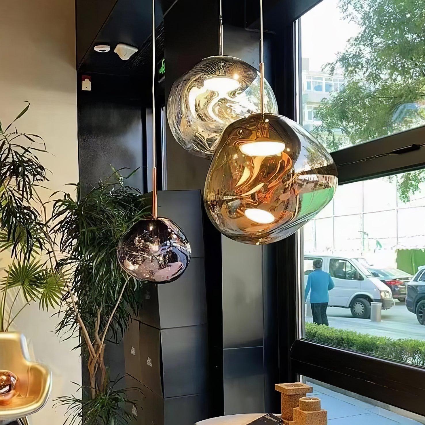 Modern Lava Pendant Lamp 7 in Copper Chrome Gold Ceiling Dining Lighting Mirror Effect Hanging Fixture | Thomler