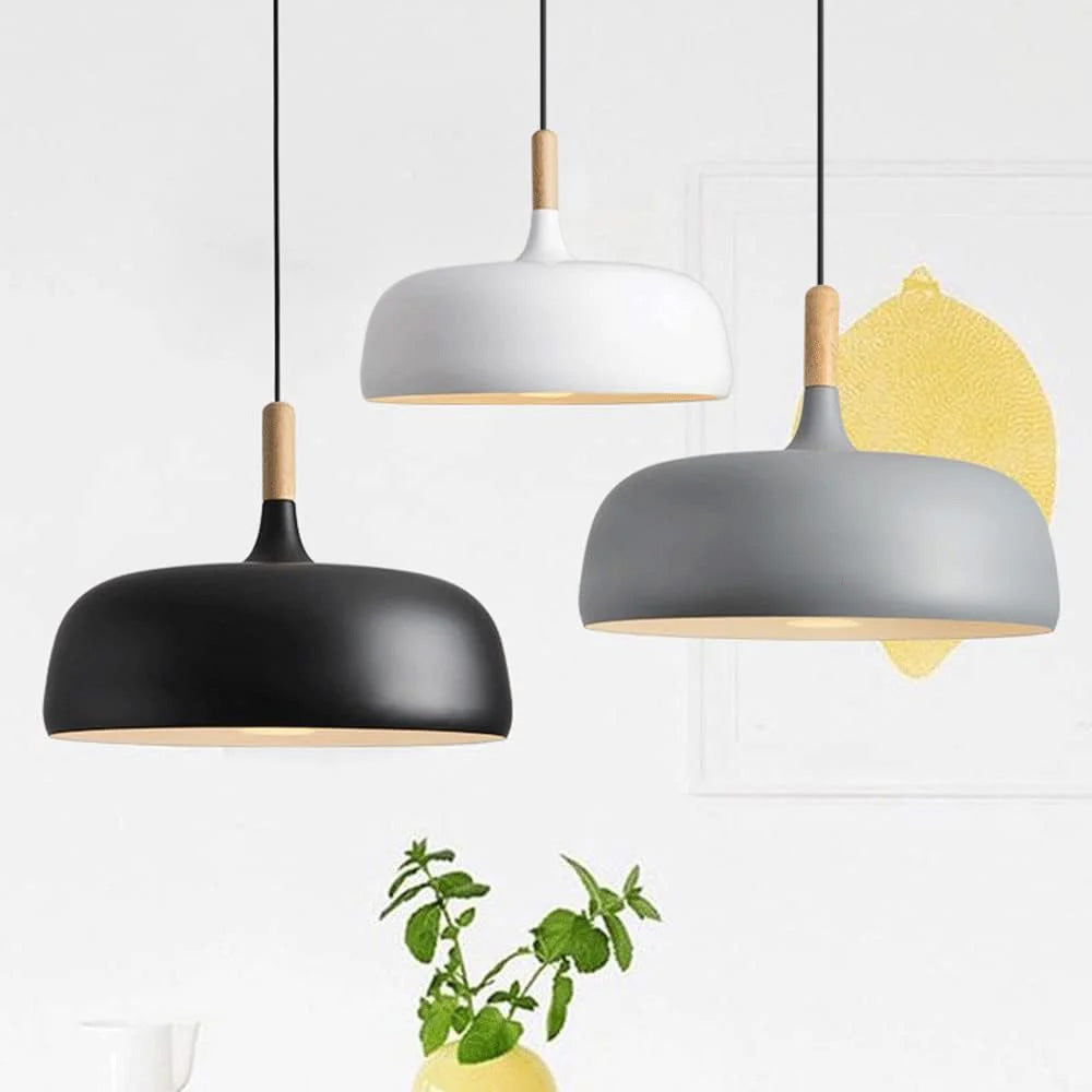Pendant Light Aluminium Wood 32.0 cm Black Dining Table Kitchen Island Ceiling Lamp | Thomler