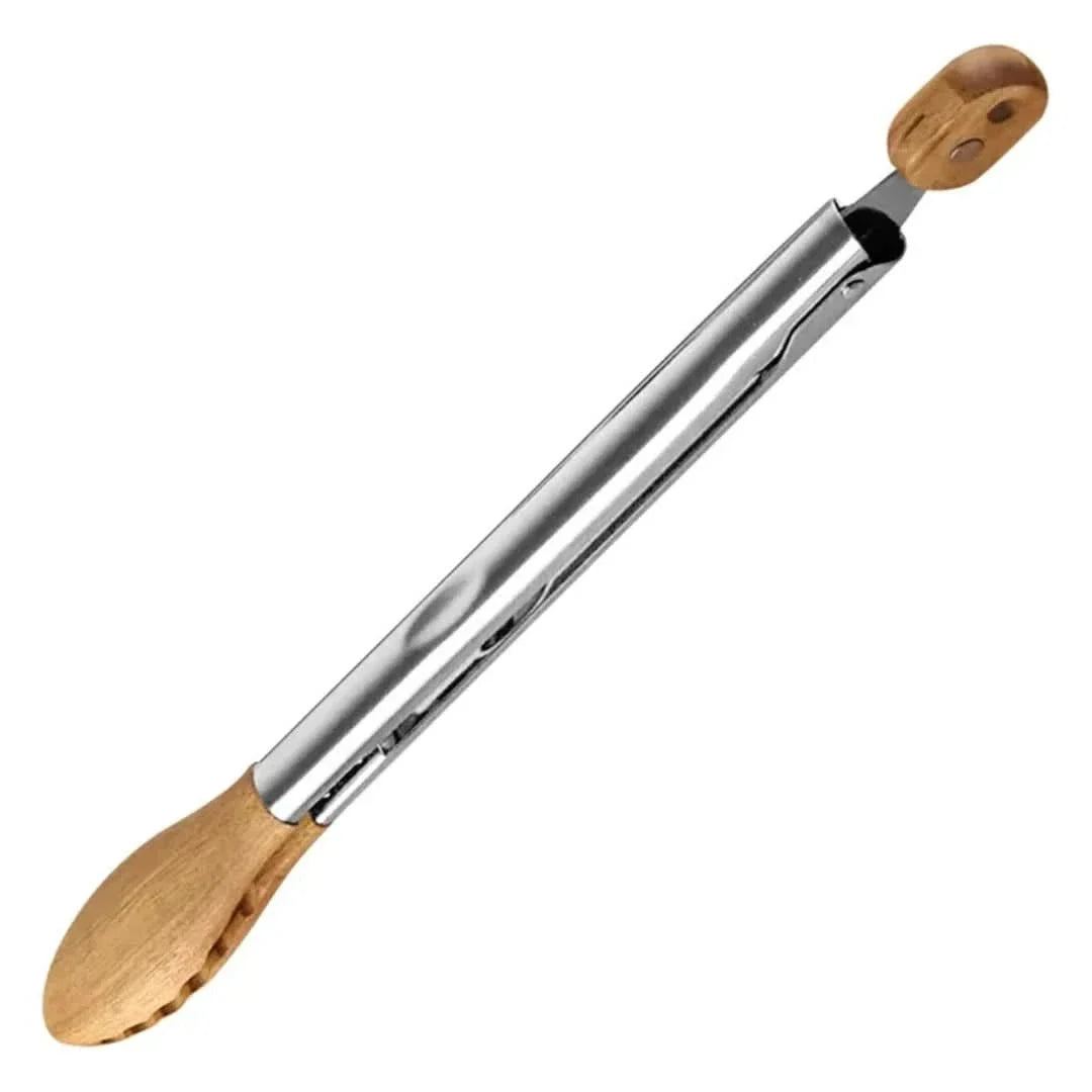 Stainless Steel Kitchen Tongs with Natural Wood Grip – 2-Pack Set for Cooking, Grilling & Serving | Thomler