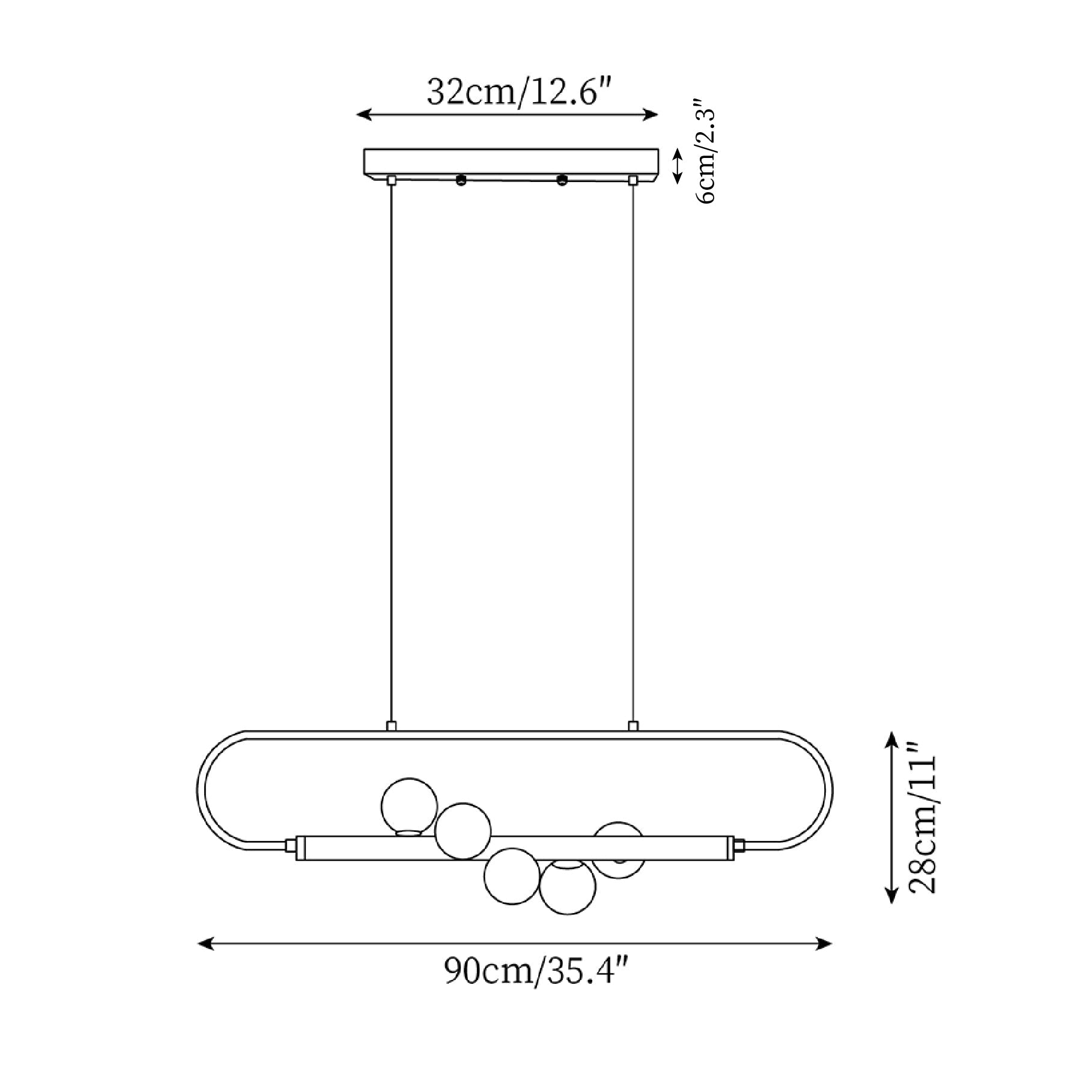 Chandelier Brass Walnut 35.4 in Linear White Glass Dining Room Ceiling Light Modern Adjustable Hanging Fixture | Thomler