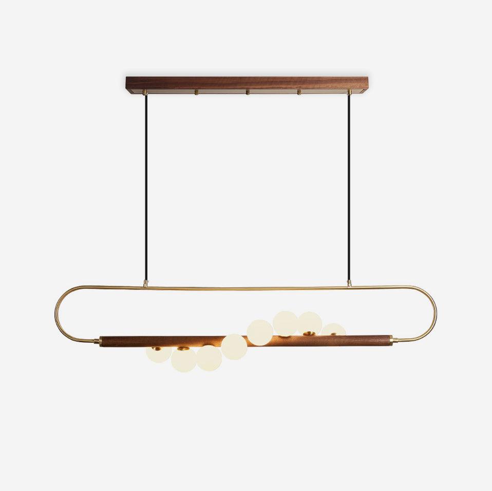 Chandelier Brass Walnut 35.4 in Linear White Glass Dining Room Ceiling Light Modern Adjustable Hanging Fixture | Thomler