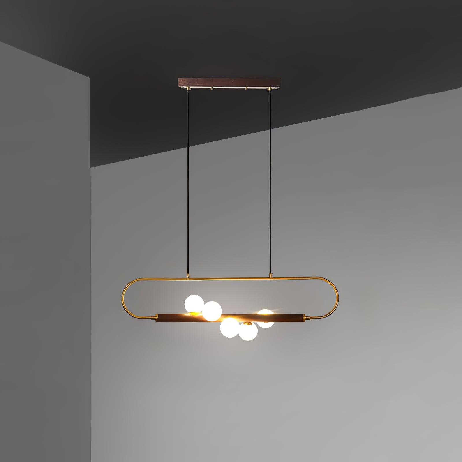 Chandelier Brass Walnut 35.4 in Linear White Glass Dining Room Ceiling Light Modern Adjustable Hanging Fixture | Thomler