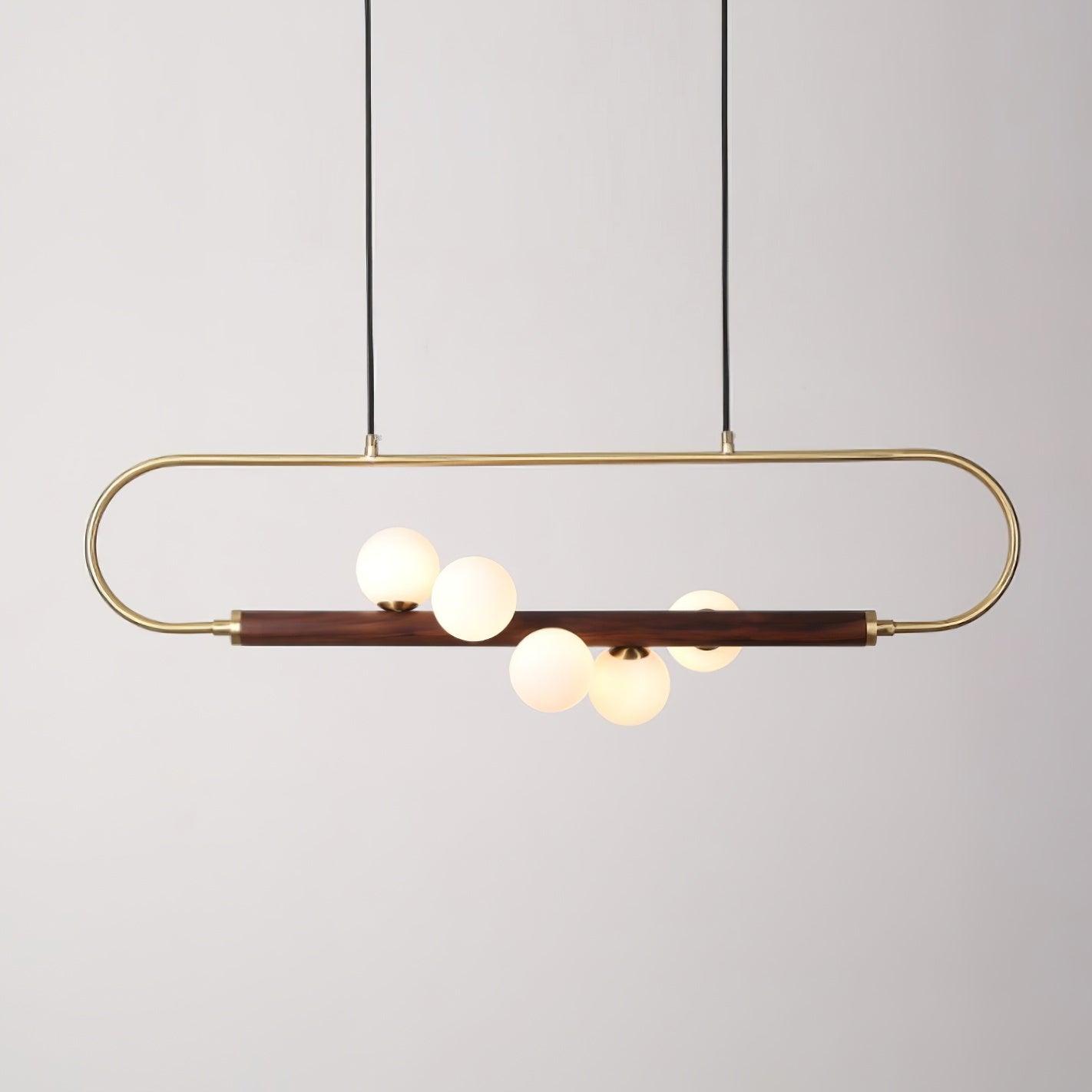 Chandelier Brass Walnut 35.4 in Linear White Glass Dining Room Ceiling Light Modern Adjustable Hanging Fixture | Thomler