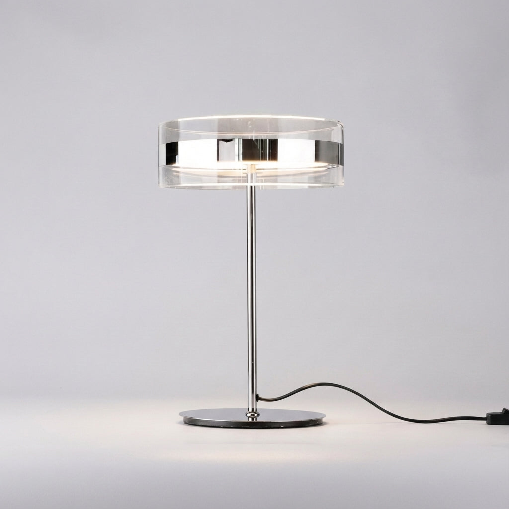 Table Lamp Acrylic Cylindrical Shade 20.0 cm Chrome Bedroom Bedside Desk Reading Light Modern Minimalist Ambient Lighting | Thomler