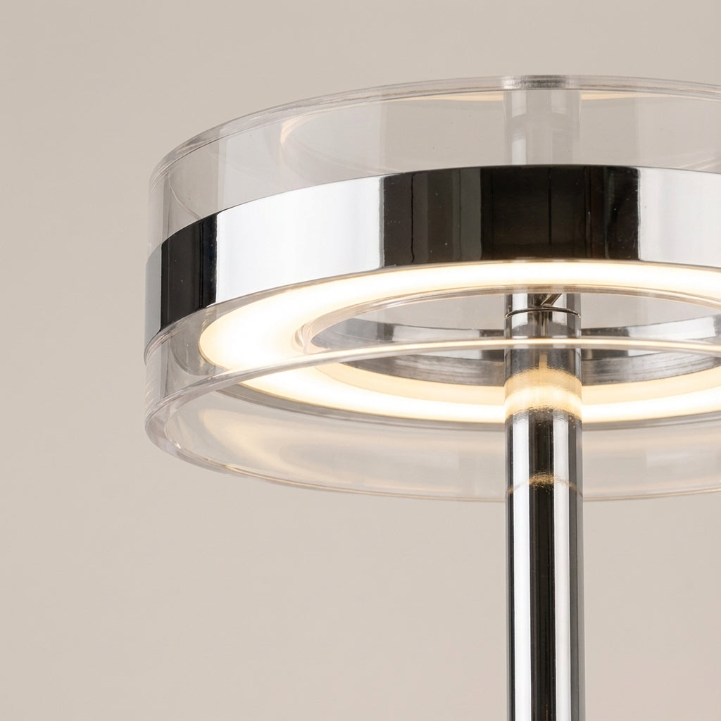 Table Lamp Acrylic Cylindrical Shade 20.0 cm Chrome Bedroom Bedside Desk Reading Light Modern Minimalist Ambient Lighting | Thomler