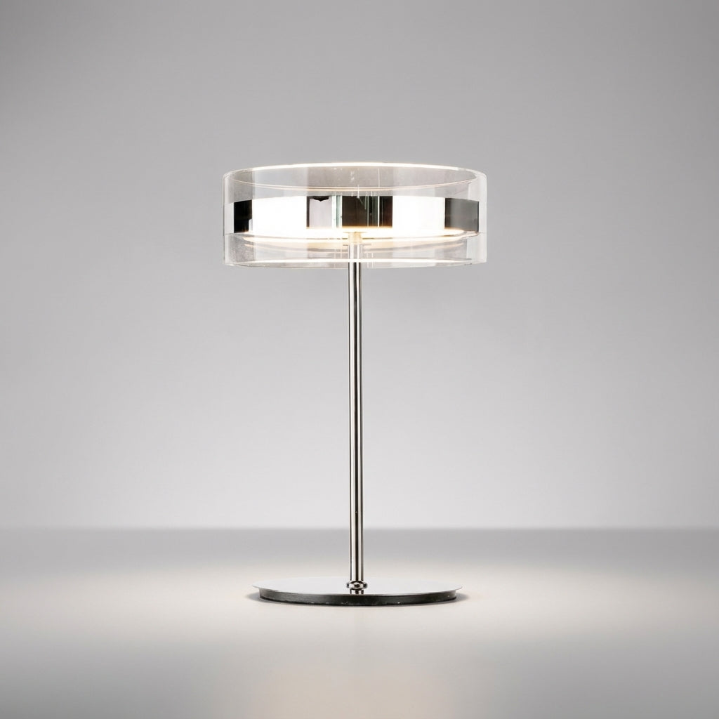 Table Lamp Acrylic Cylindrical Shade 20.0 cm Chrome Bedroom Bedside Desk Reading Light Modern Minimalist Ambient Lighting | Thomler