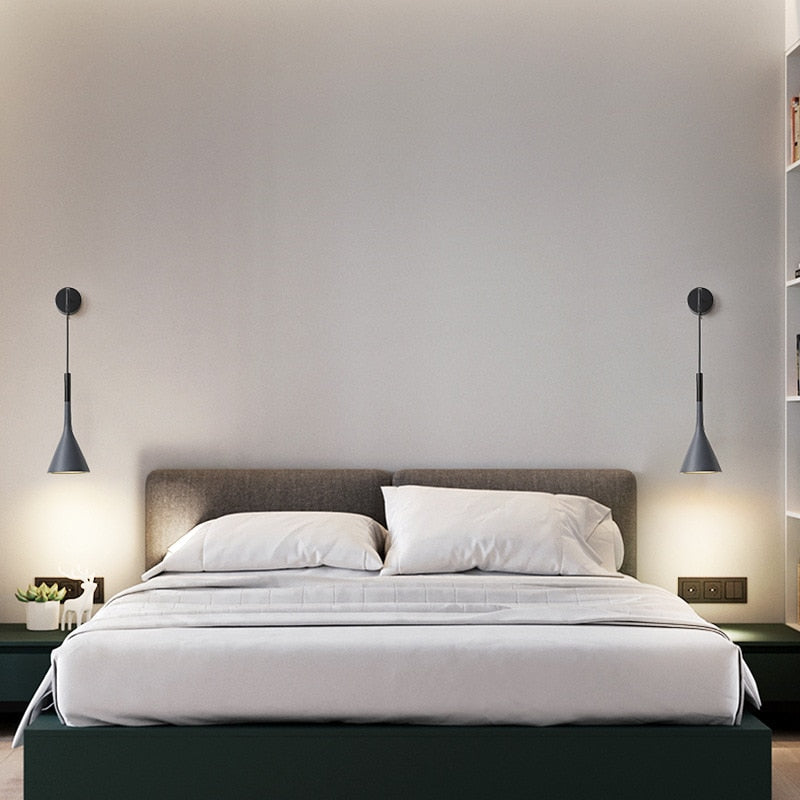 Mid-Century Hardwired Wall Sconce with Drop Cord – Adjustable Metal Shade for Bedroom, Nursery, Living Room, Hallway – Modern Nordic Fixture | Thomler