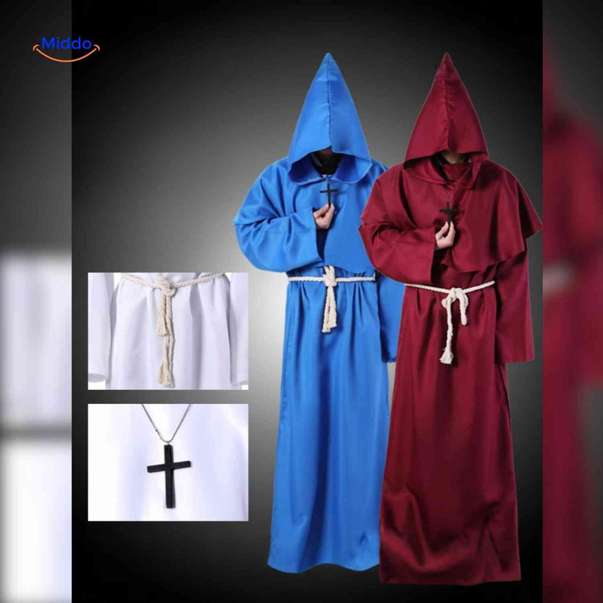 Hooded Monk Robe Costume – Medieval Style Cosplay Outfit for Halloween, Cosplay & Theater | Thomler