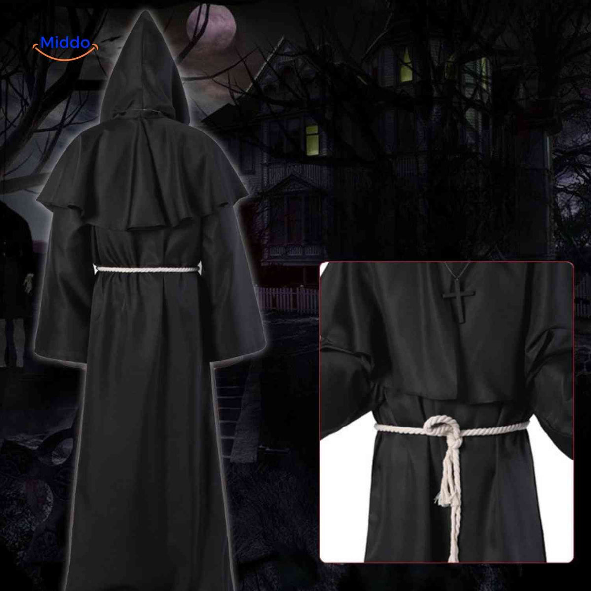 Hooded Monk Robe Costume – Medieval Style Cosplay Outfit for Halloween, Cosplay & Theater | Thomler