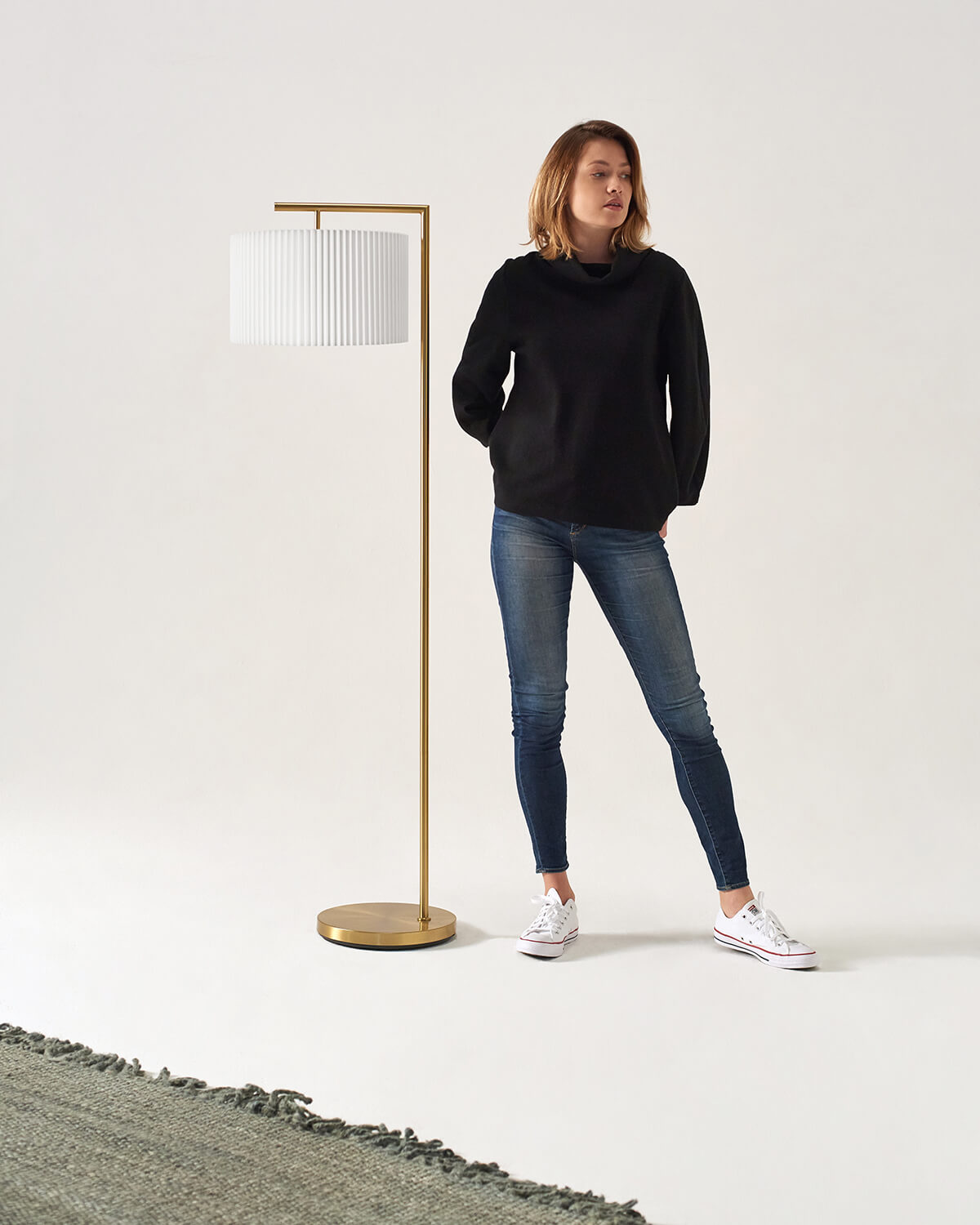 Vloerlamp Modern Met Stoffen Kap 152cm LED Zwart Messing Nikkel | Sansoti