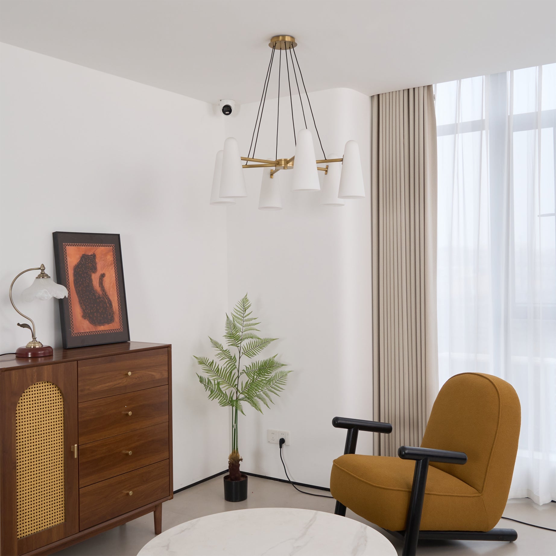 Chandelier Brass 31.5 in Ceiling Light White Glass Dining Room Living Room Fixture 6-8 Heads Adjustable Length | Thomler