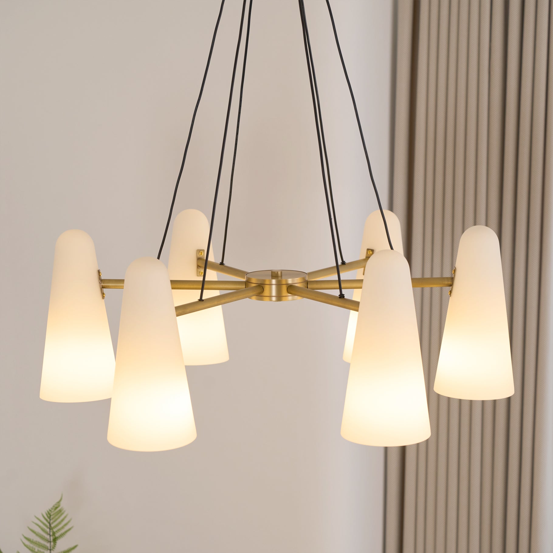 Chandelier Brass 31.5 in Ceiling Light White Glass Dining Room Living Room Fixture 6-8 Heads Adjustable Length | Thomler