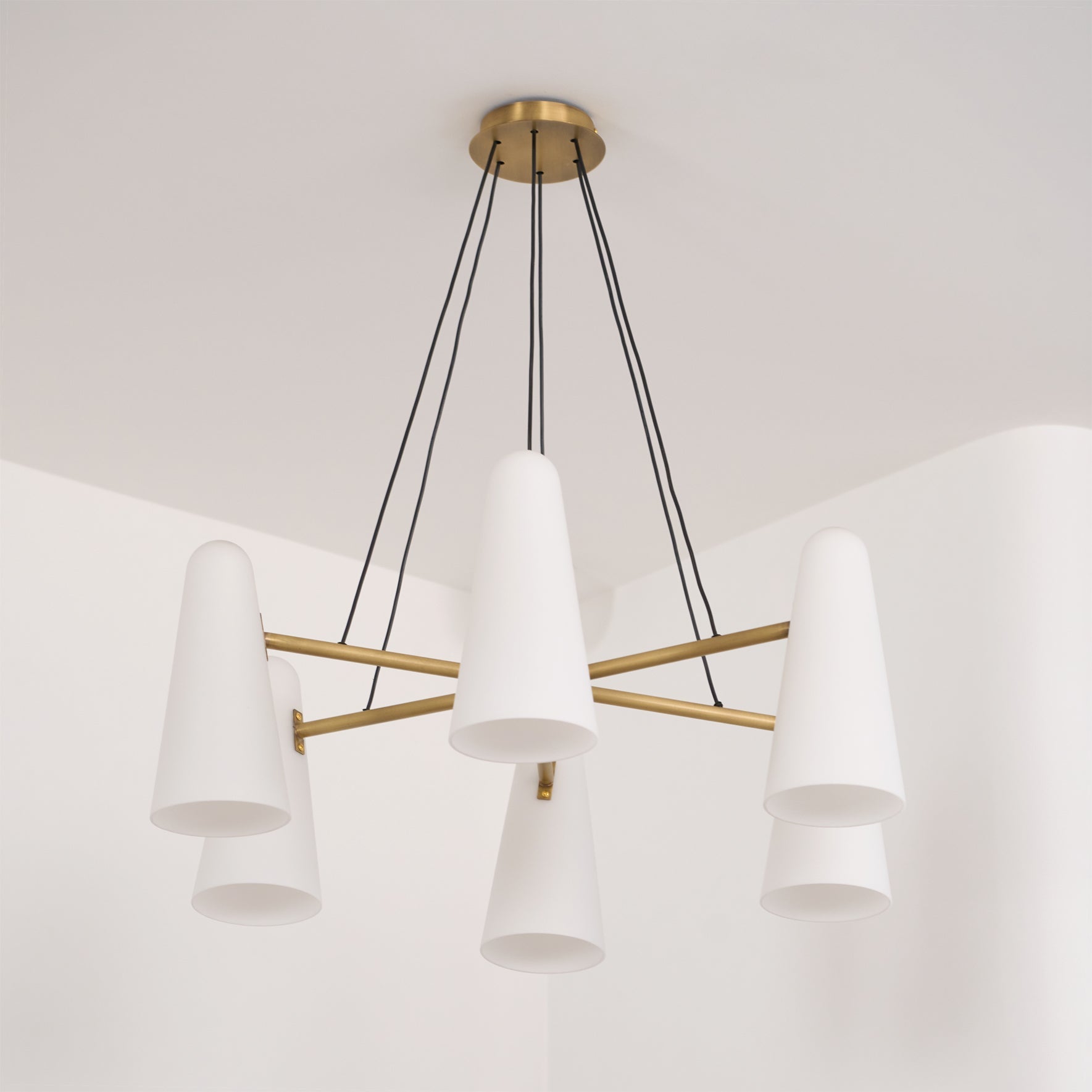 Chandelier Brass 31.5 in Ceiling Light White Glass Dining Room Living Room Fixture 6-8 Heads Adjustable Length | Thomler