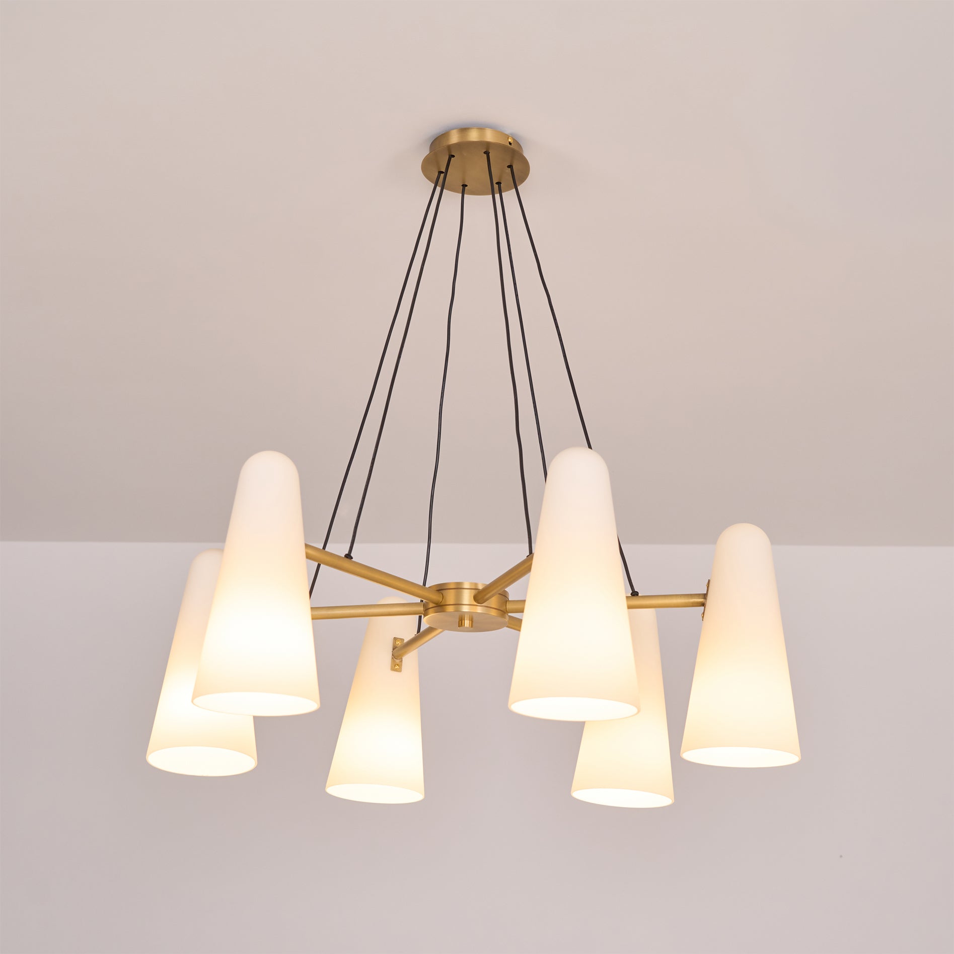 Chandelier Brass 31.5 in Ceiling Light White Glass Dining Room Living Room Fixture 6-8 Heads Adjustable Length | Thomler