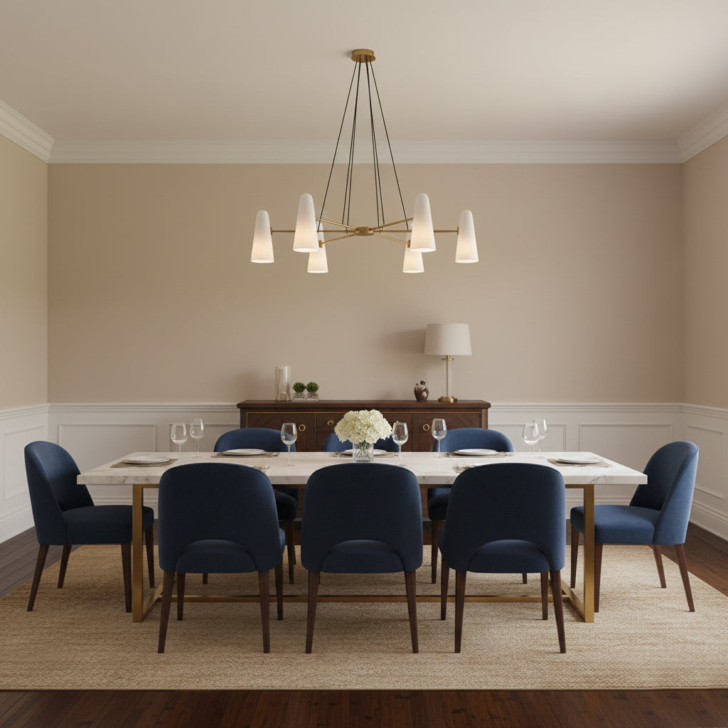 Chandelier Brass 31.5 in Ceiling Light White Glass Dining Room Living Room Fixture 6-8 Heads Adjustable Length | Thomler