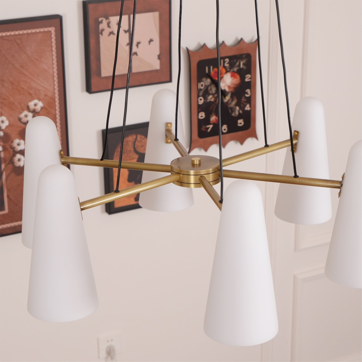 Chandelier Brass 31.5 in Ceiling Light White Glass Dining Room Living Room Fixture 6-8 Heads Adjustable Length | Thomler