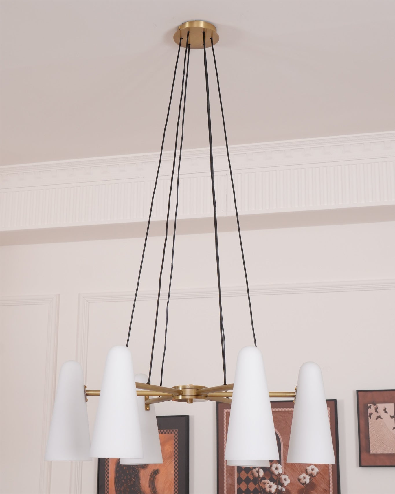 Chandelier Brass 31.5 in Ceiling Light White Glass Dining Room Living Room Fixture 6-8 Heads Adjustable Length | Thomler