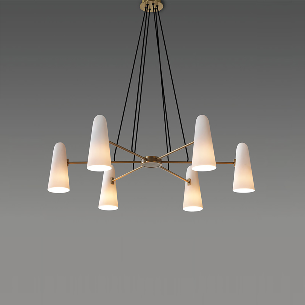 Chandelier Brass 31.5 in Ceiling Light White Glass Dining Room Living Room Fixture 6-8 Heads Adjustable Length | Thomler