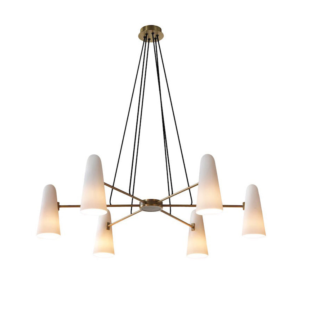 Chandelier Brass 31.5 in Ceiling Light White Glass Dining Room Living Room Fixture 6-8 Heads Adjustable Length | Thomler