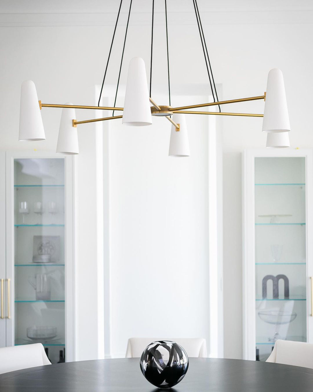 Chandelier Brass 31.5 in Ceiling Light White Glass Dining Room Living Room Fixture 6-8 Heads Adjustable Length | Thomler