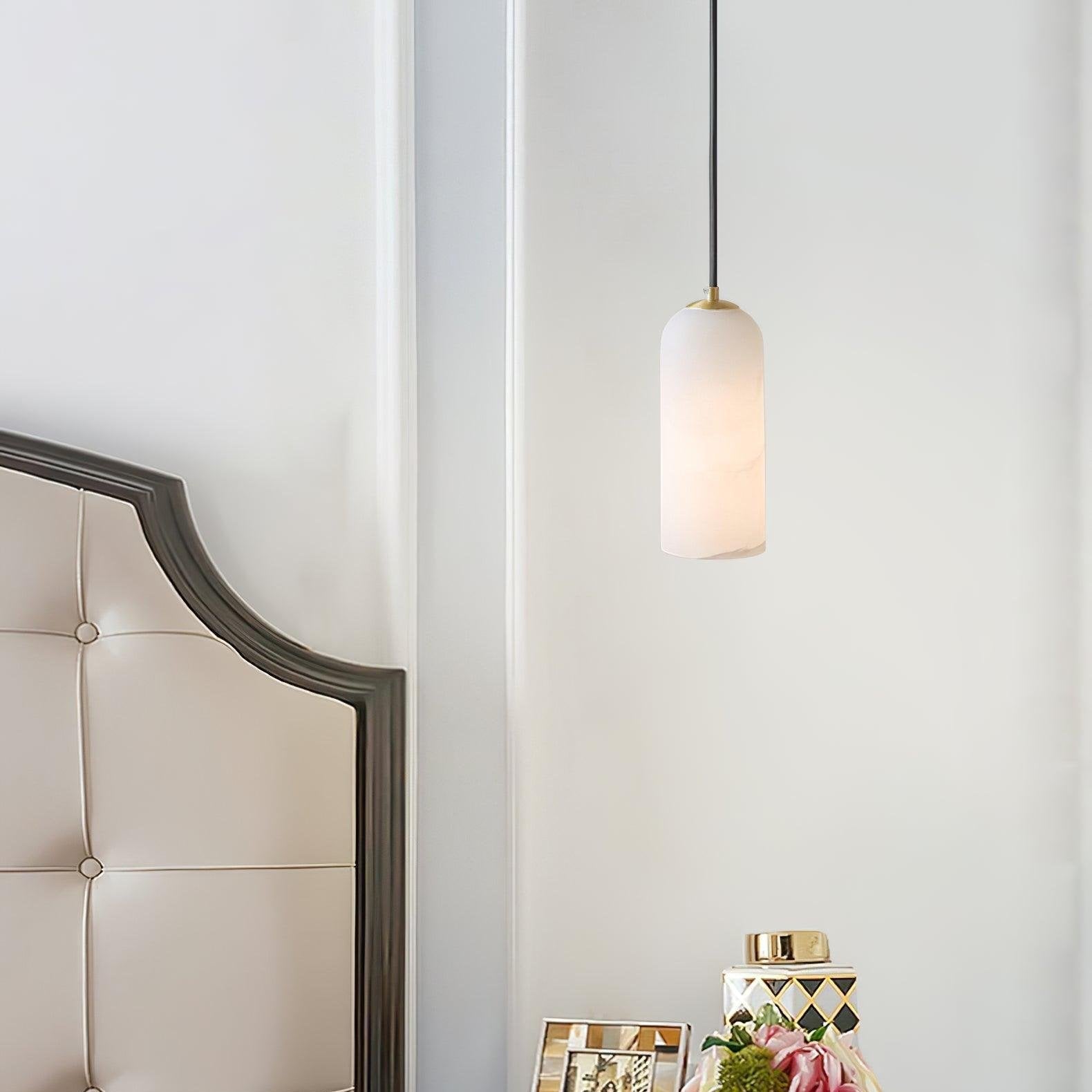 Pendant Light Alabaster Stone 9.8 in White Kitchen Island Dining Hanging Ceiling Lamp Minimalist Nordic Brass Accent | Thomler