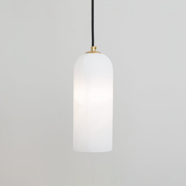 Pendant Light Alabaster Stone 9.8 in White Kitchen Island Dining Hanging Ceiling Lamp Minimalist Nordic Brass Accent | Thomler