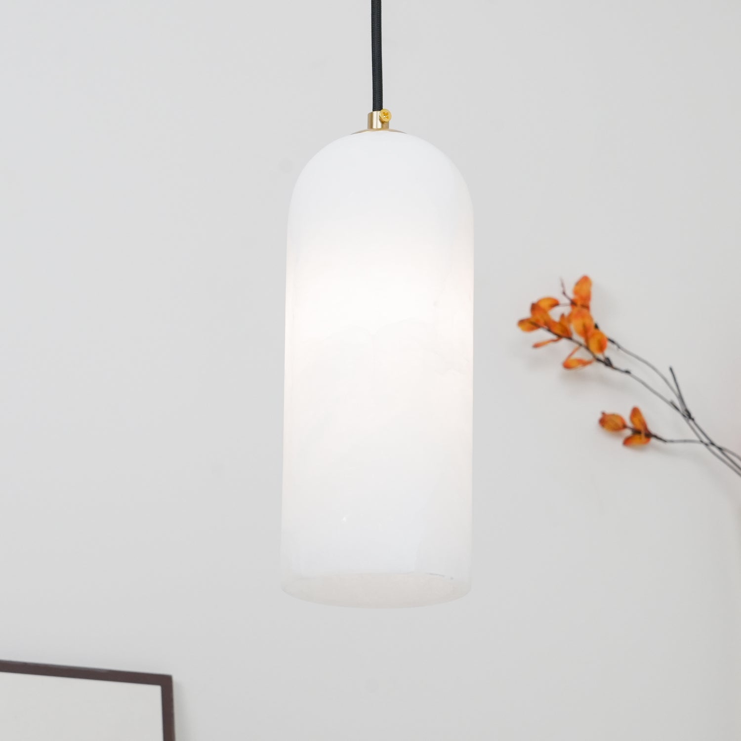 Pendant Light Alabaster Stone 9.8 in White Kitchen Island Dining Hanging Ceiling Lamp Minimalist Nordic Brass Accent | Thomler