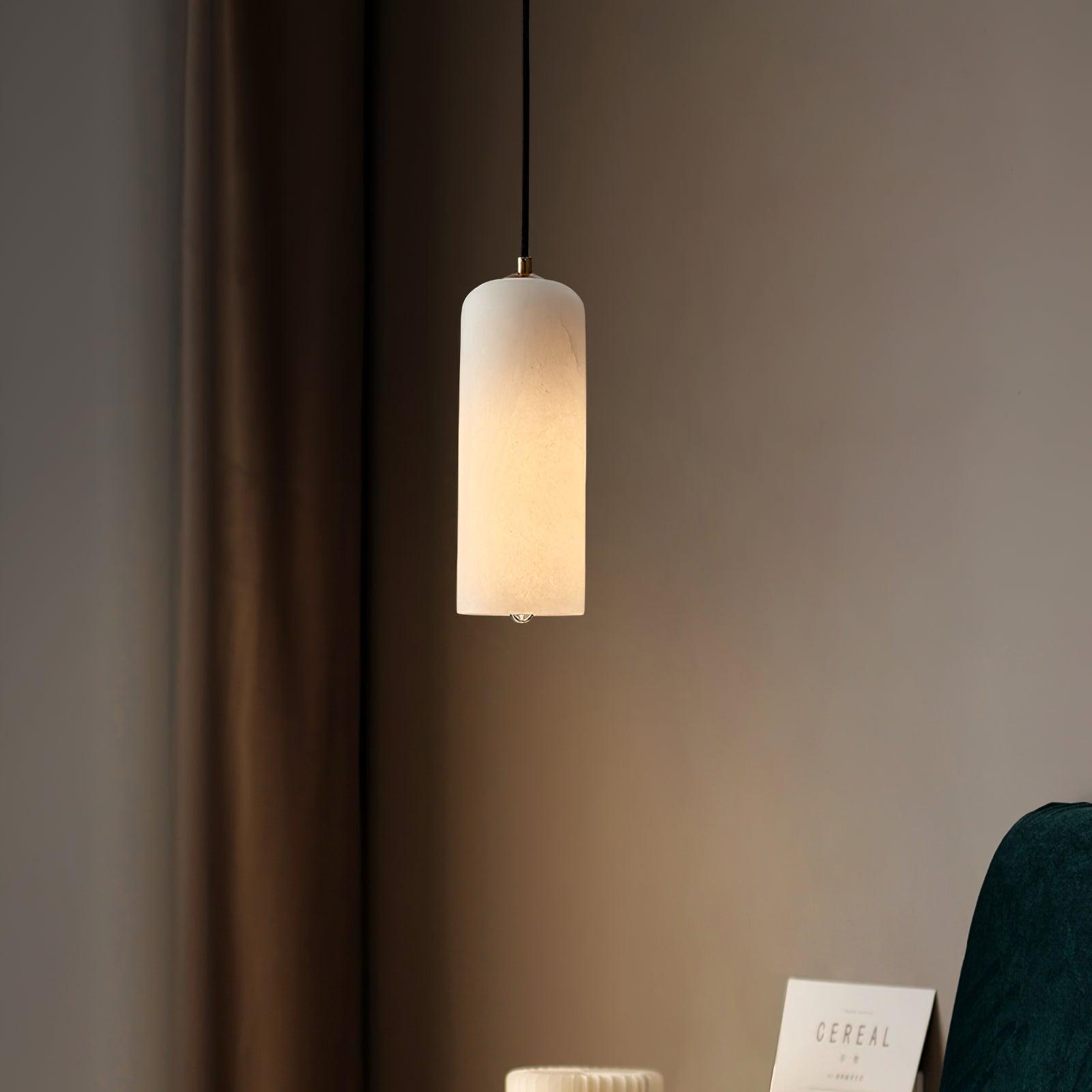Pendant Light Alabaster Stone 9.8 in White Kitchen Island Dining Hanging Ceiling Lamp Minimalist Nordic Brass Accent | Thomler