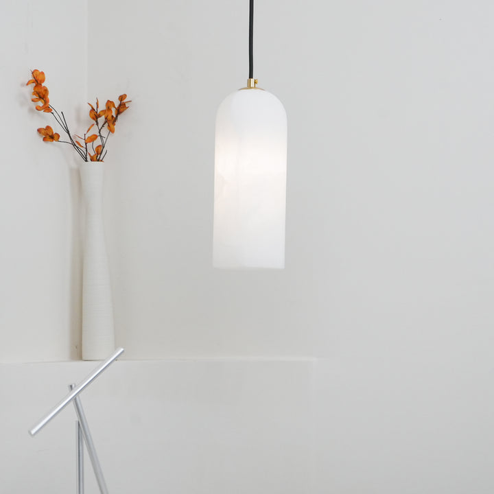 Pendant Light Alabaster Stone 9.8 in White Kitchen Island Dining Hanging Ceiling Lamp Minimalist Nordic Brass Accent | Thomler