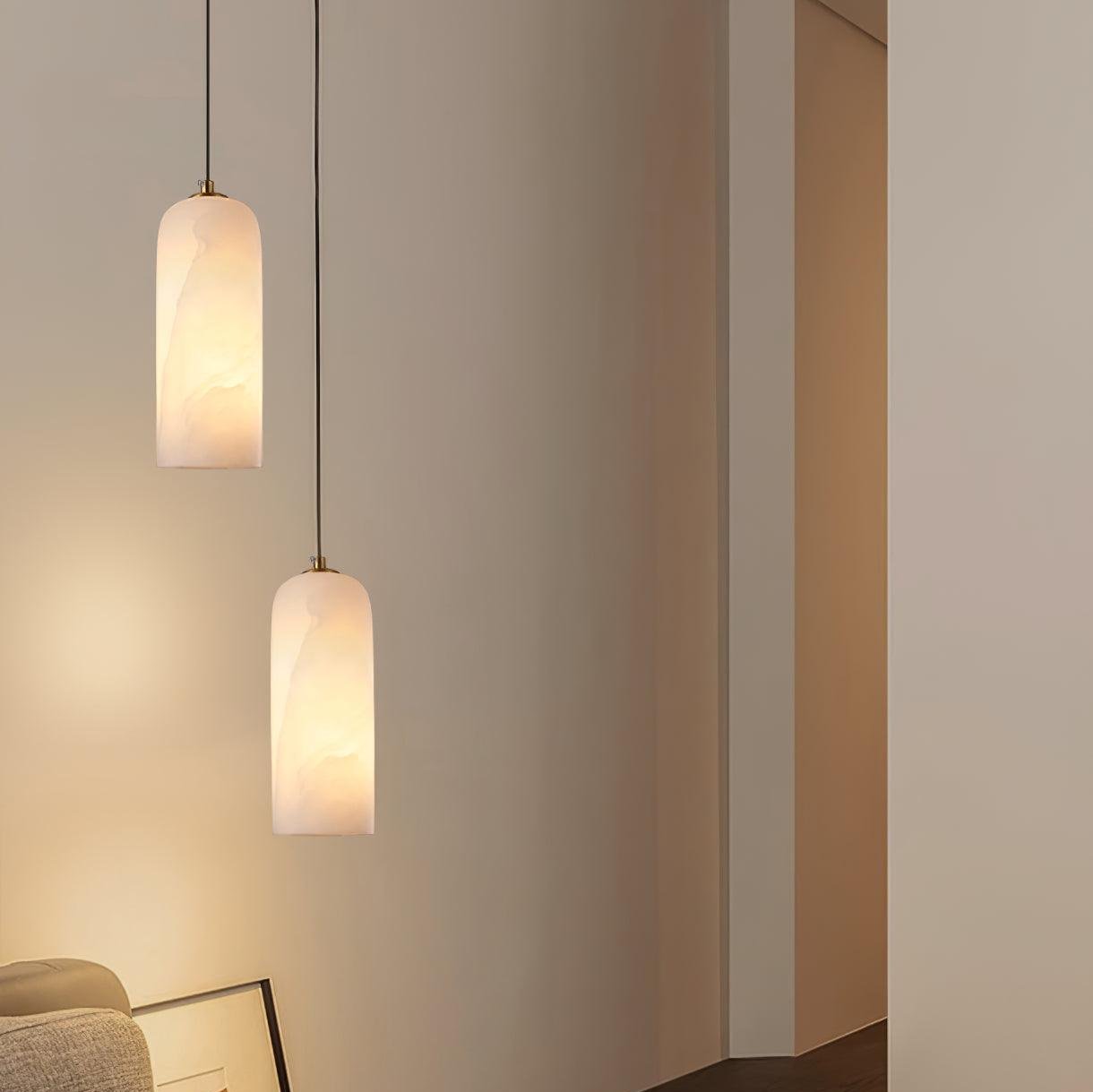 Pendant Light Alabaster Stone 9.8 in White Kitchen Island Dining Hanging Ceiling Lamp Minimalist Nordic Brass Accent | Thomler