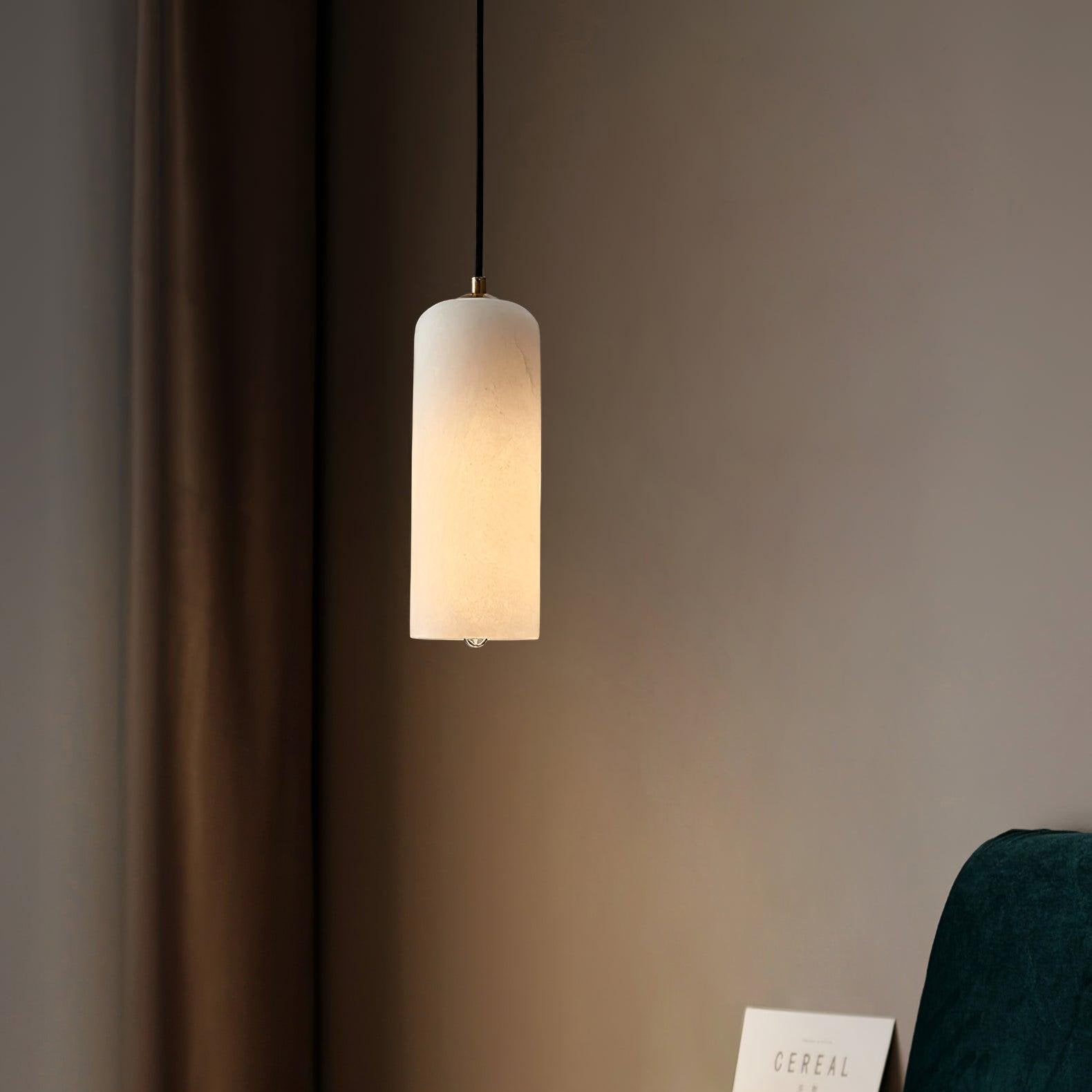 Pendant Light Alabaster Stone 9.8 in White Kitchen Island Dining Hanging Ceiling Lamp Minimalist Nordic Brass Accent | Thomler