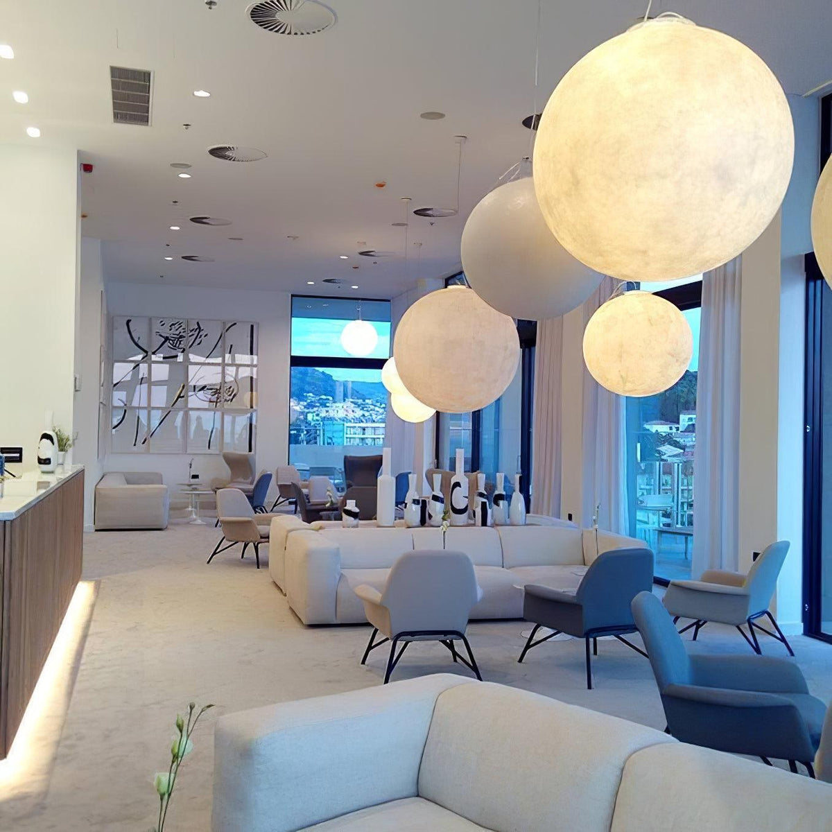 Spherical White Moon Pendant Light – Modern Hanging Globe for Bedroom, Dining Room & Living Room | Thomler