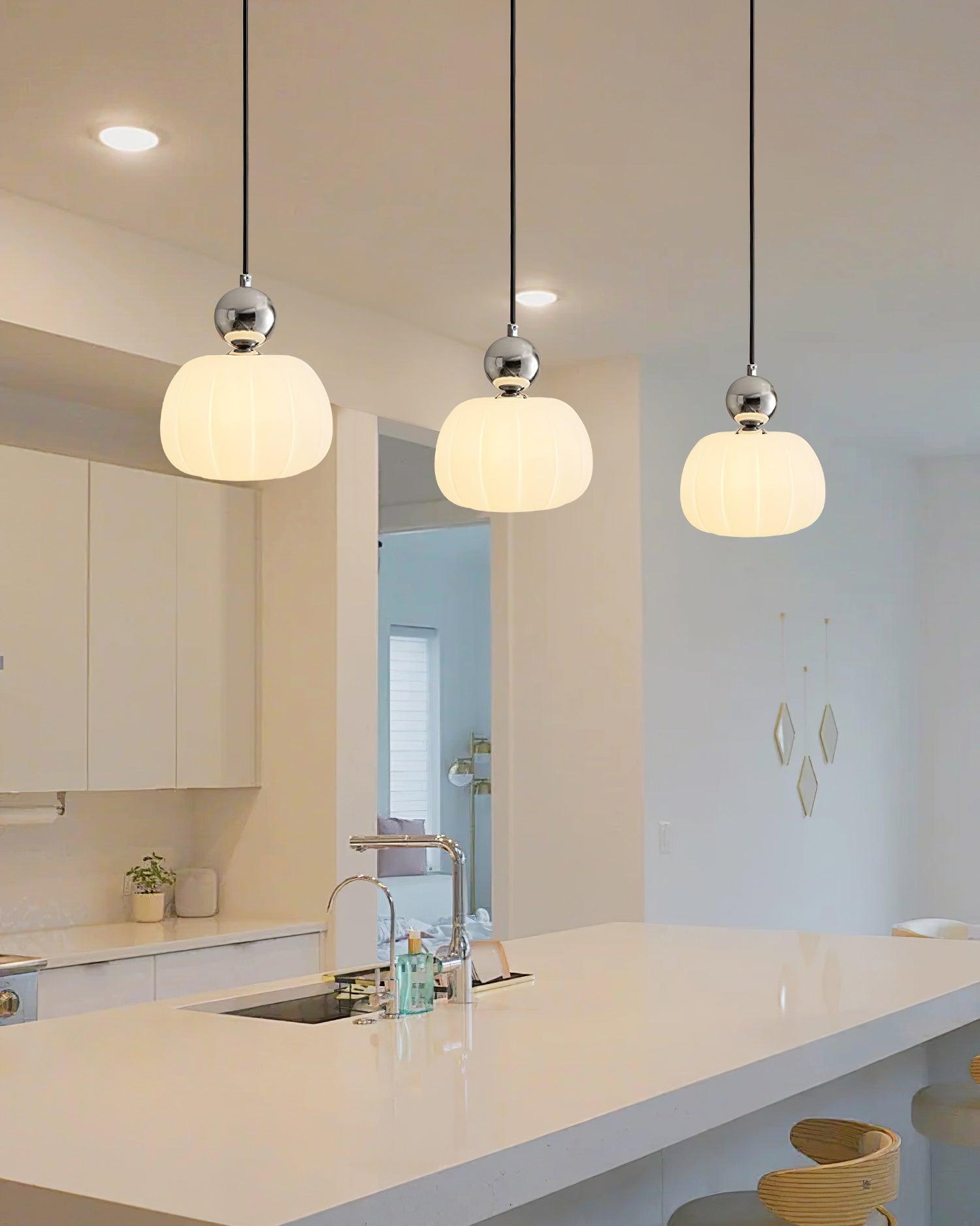 Pendant Light Acrylic Pumpkin Shade 5.5 in White Dining Room Bedroom Hanging Ceiling Fixture Adjustable Cord | Thomler