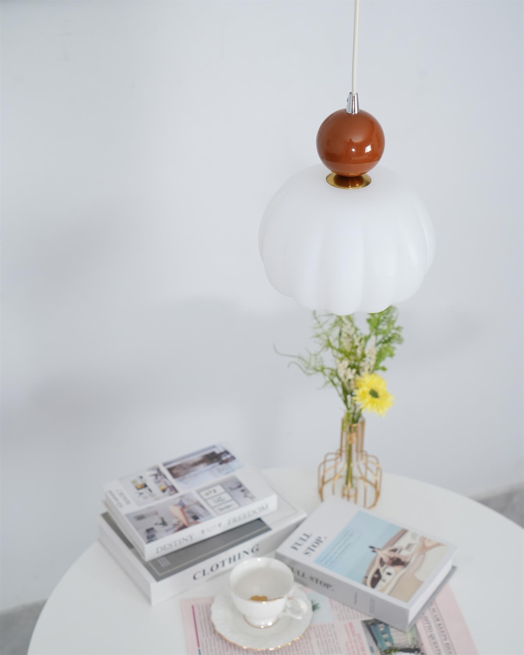 Pendant Light Acrylic Pumpkin Shade 5.5 in White Dining Room Bedroom Hanging Ceiling Fixture Adjustable Cord | Thomler