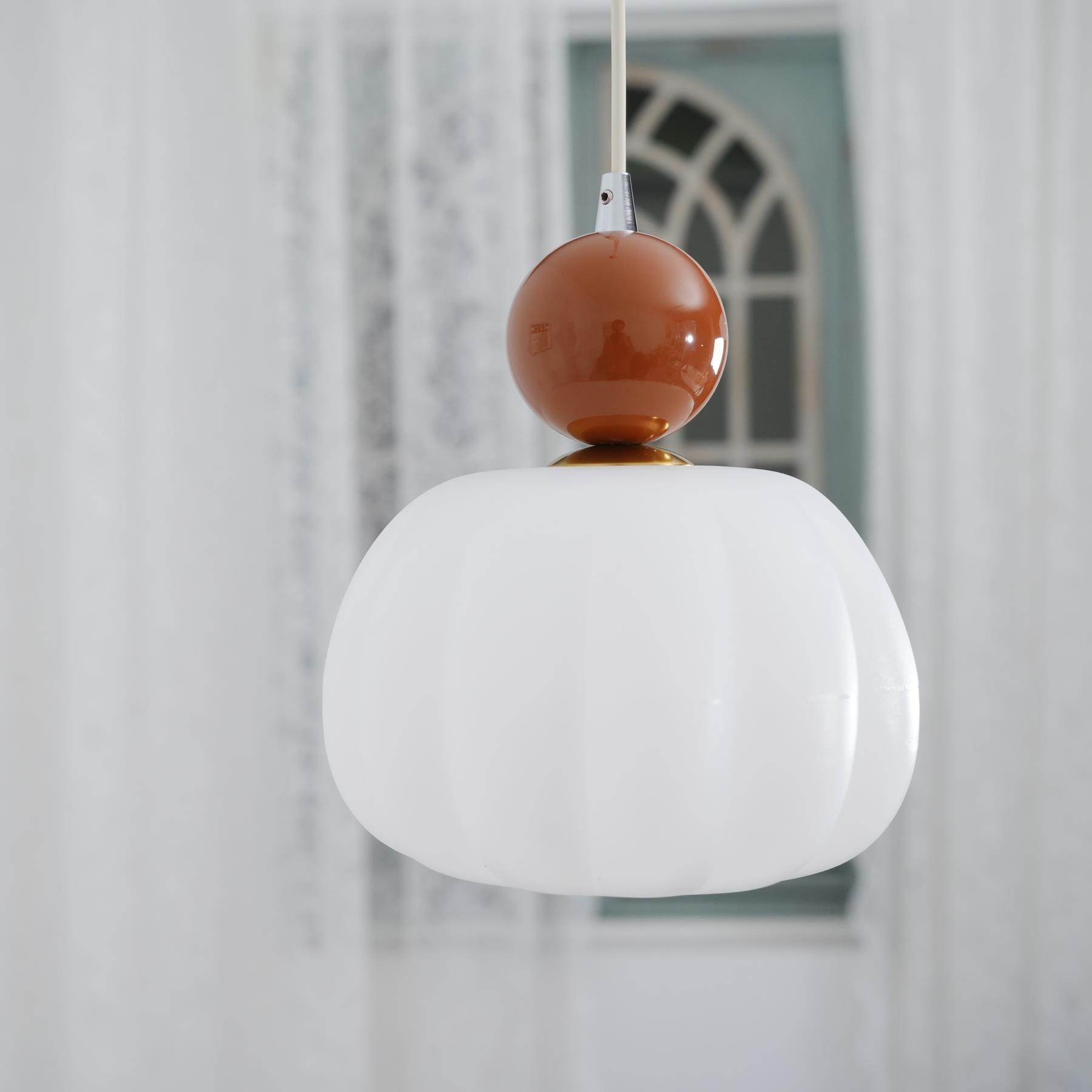 Pendant Light Acrylic Pumpkin Shade 5.5 in White Dining Room Bedroom Hanging Ceiling Fixture Adjustable Cord | Thomler