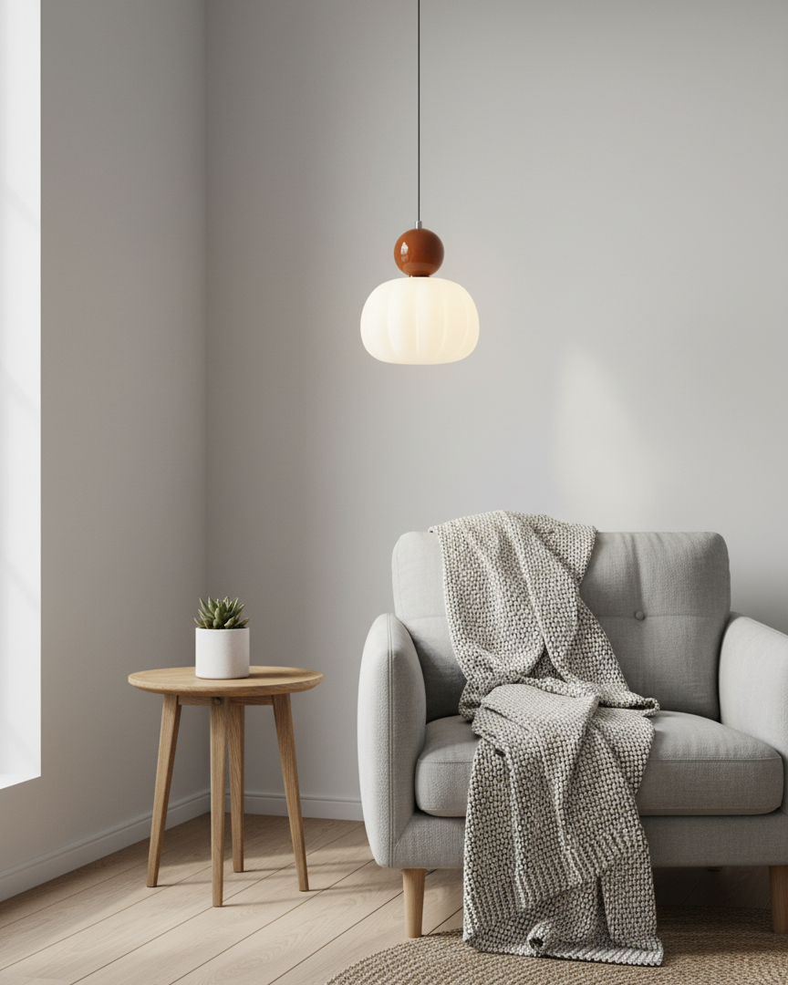 Pendant Light Acrylic Pumpkin Shade 5.5 in White Dining Room Bedroom Hanging Ceiling Fixture Adjustable Cord | Thomler
