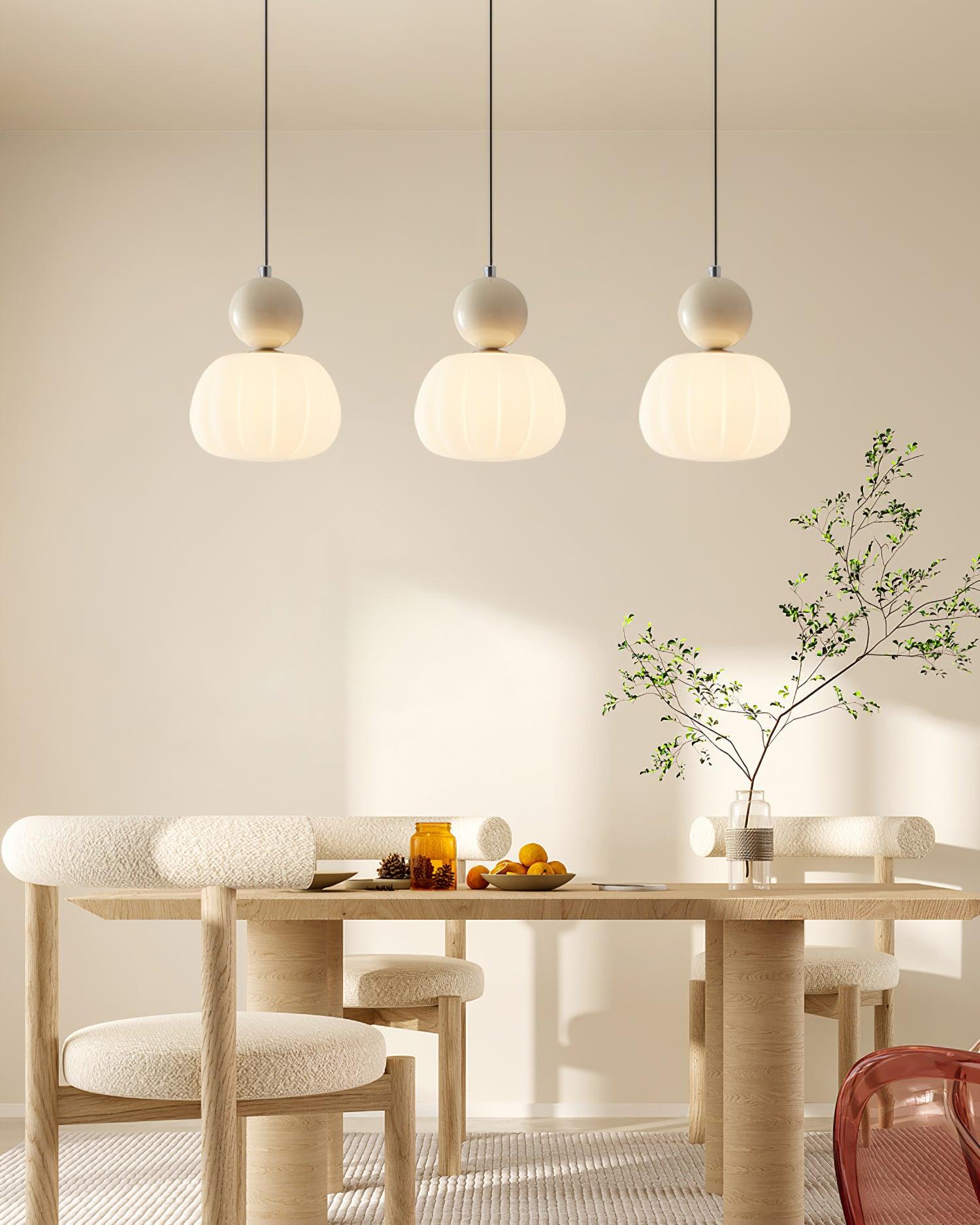 Pendant Light Acrylic Pumpkin Shade 5.5 in White Dining Room Bedroom Hanging Ceiling Fixture Adjustable Cord | Thomler