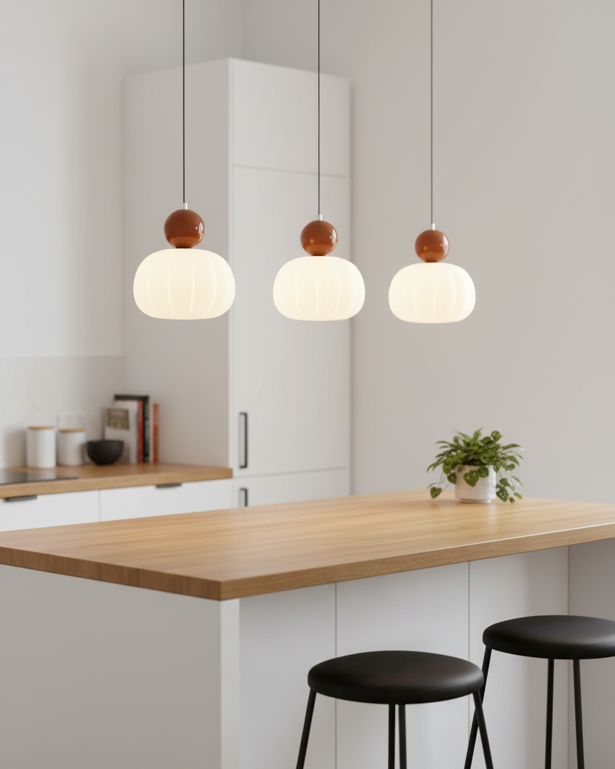Pendant Light Acrylic Pumpkin Shade 5.5 in White Dining Room Bedroom Hanging Ceiling Fixture Adjustable Cord | Thomler