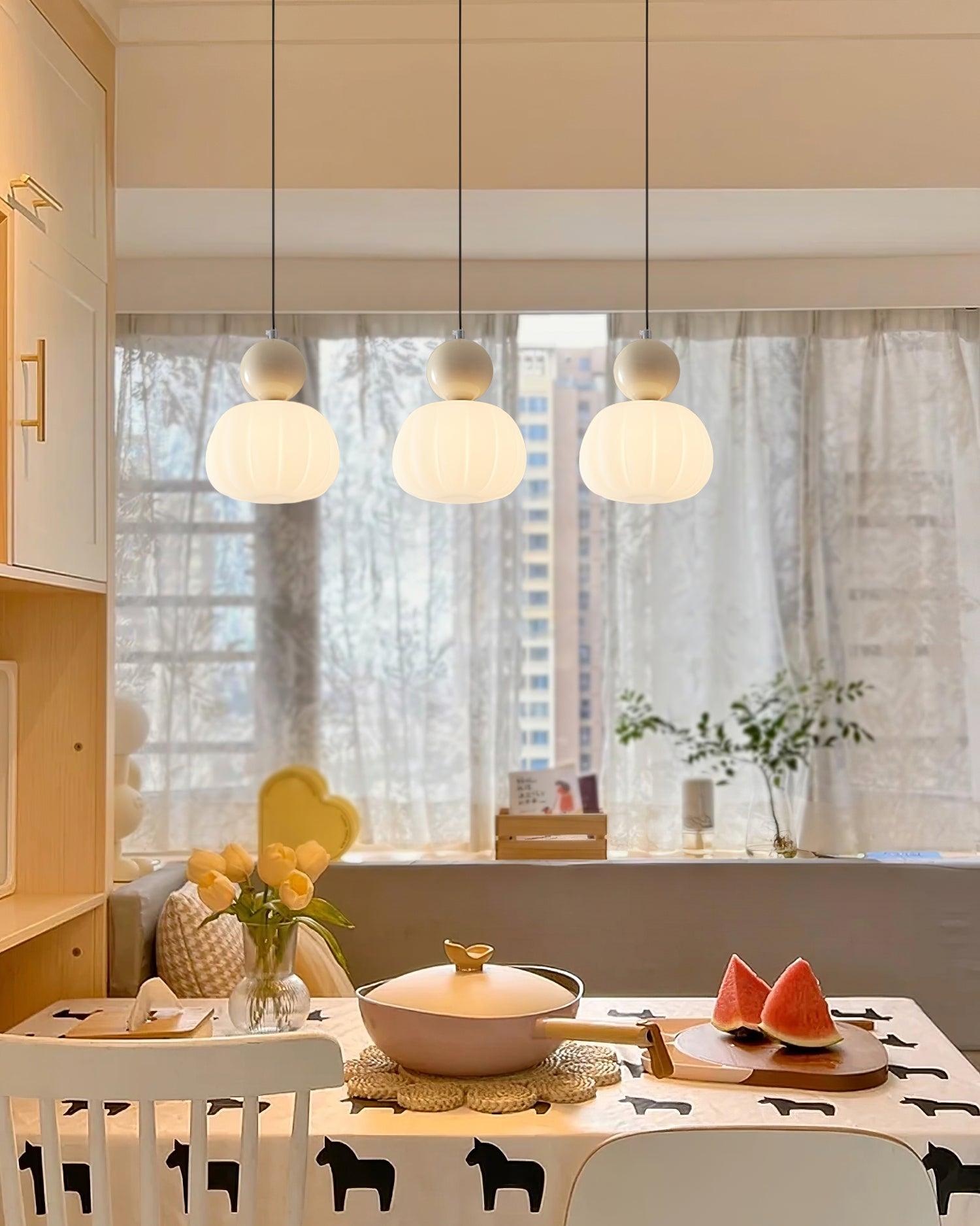 Pendant Light Acrylic Pumpkin Shade 5.5 in White Dining Room Bedroom Hanging Ceiling Fixture Adjustable Cord | Thomler