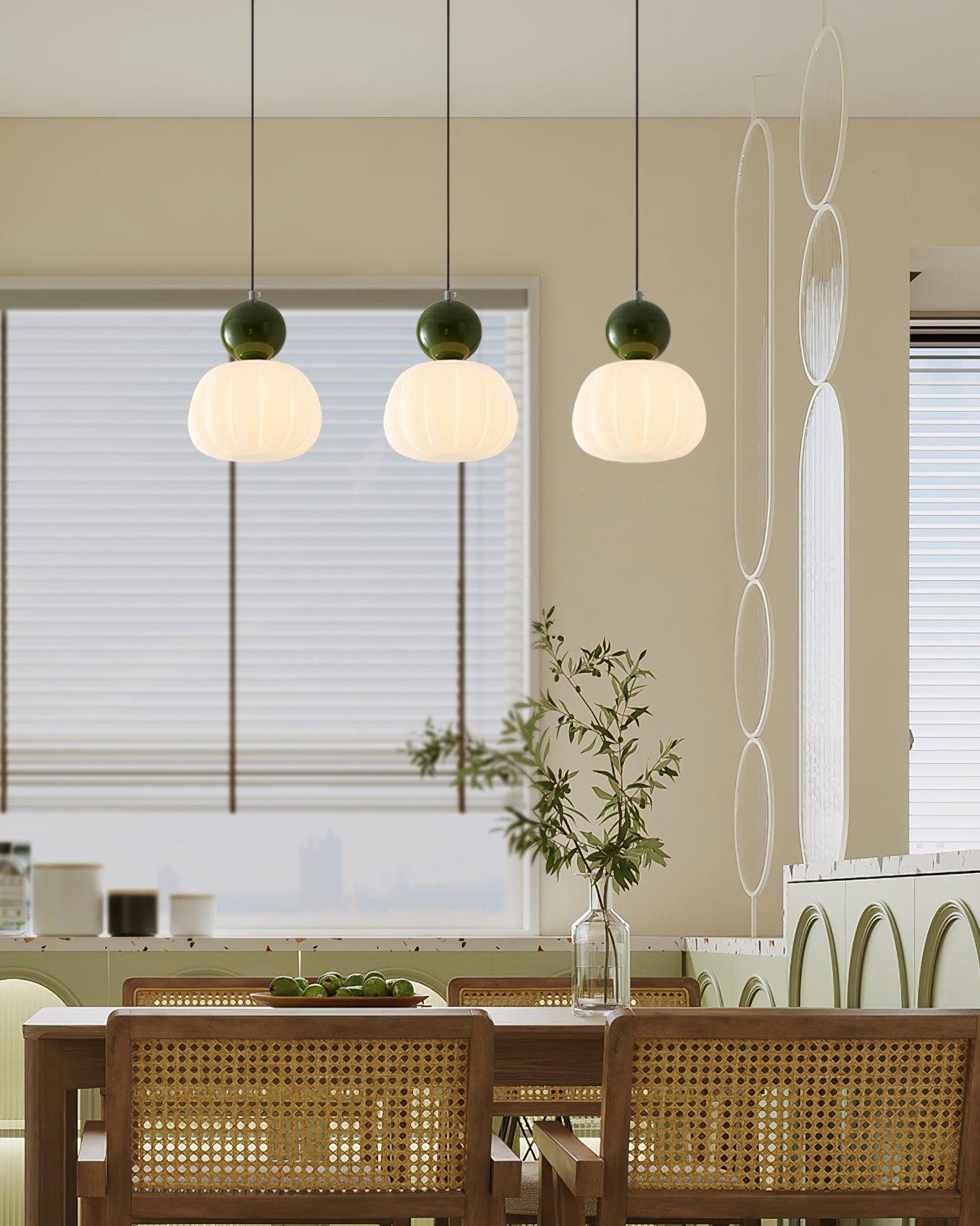 Pendant Light Acrylic Pumpkin Shade 5.5 in White Dining Room Bedroom Hanging Ceiling Fixture Adjustable Cord | Thomler