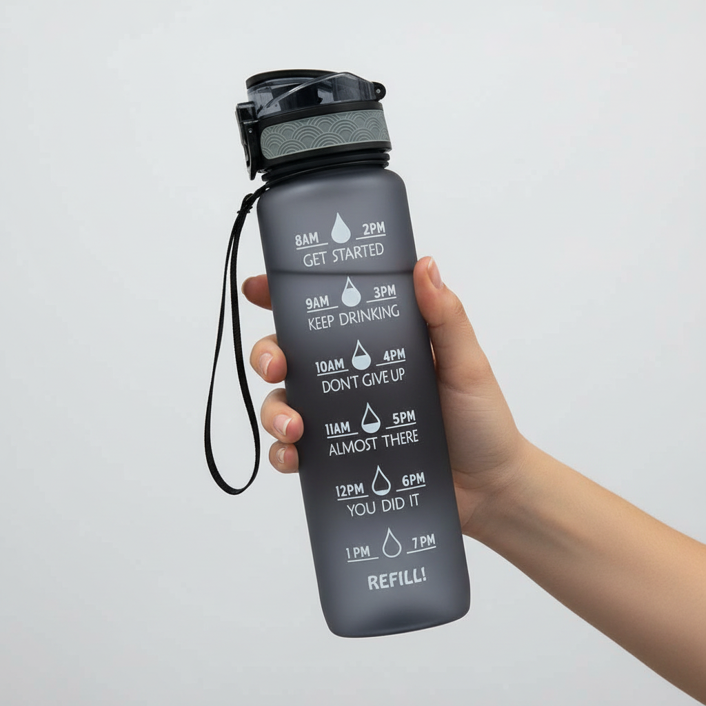 1L Time-Marked Water Bottle with Motivational Tracker for Daily Hydration Goals | Thomler
