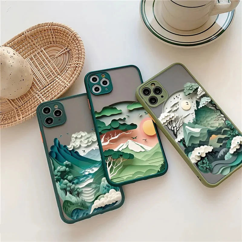 Silicone iPhone Case with Nature Scene Artwork – Shock-Absorbing Protection for iPhone 11-17 Series | Thomler