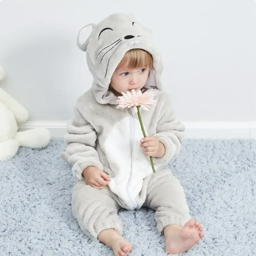 Soft Baby Animal Onesie Costume with Hood – Full-Zip Fleece Outfit for Infants & Toddlers – Home, Playdates & Photo Ops | Thomler