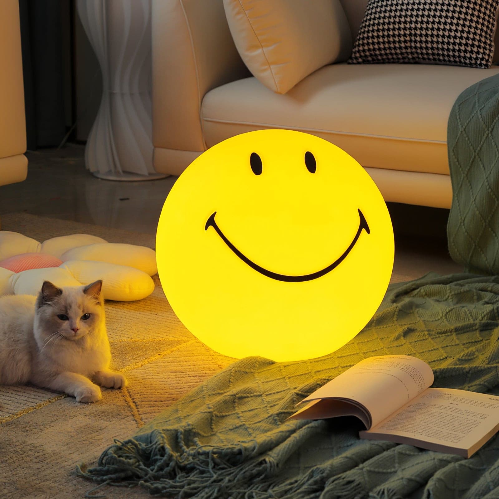 Table Lamp Polypropylene 9 in Yellow Playroom Bedroom Decorative LED Night Light | Thomler