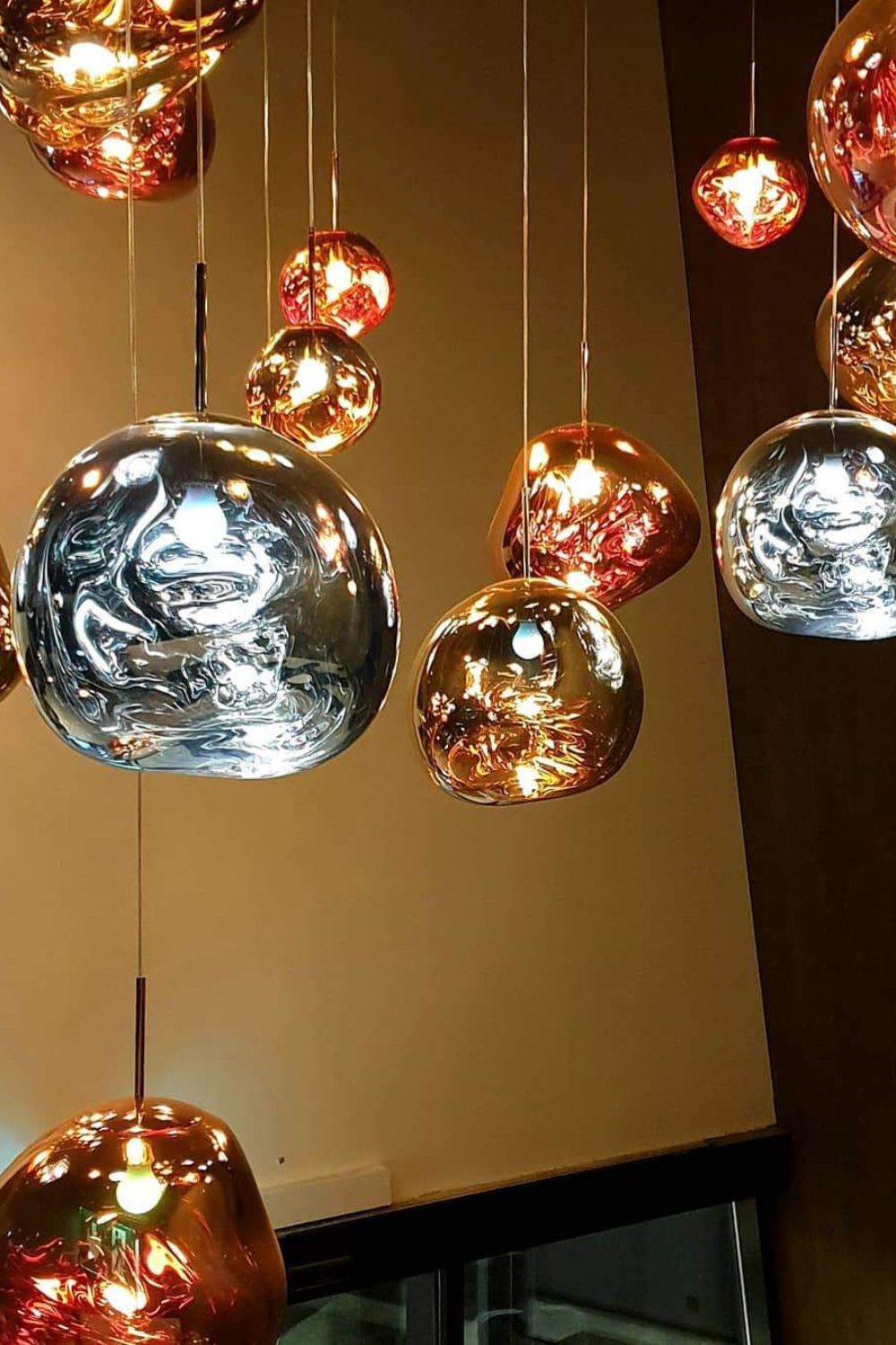 Modern Lava Pendant Lamp 7 in Copper Chrome Gold Ceiling Dining Lighting Mirror Effect Hanging Fixture | Thomler
