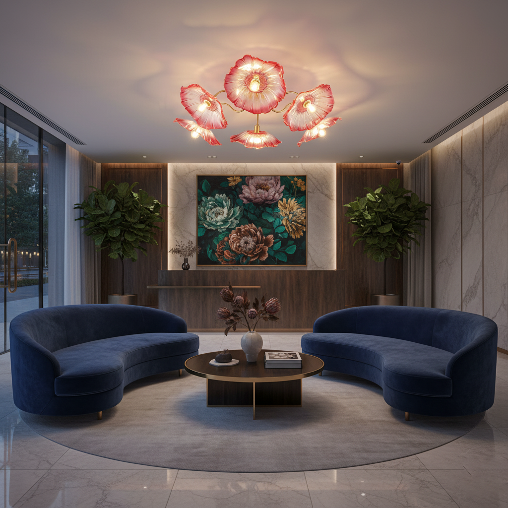 Ceiling Light Murano Glass 27.5 in Frosted Floral Pattern 3-6 Heads Living Room Bedroom Modern Lighting | Thomler