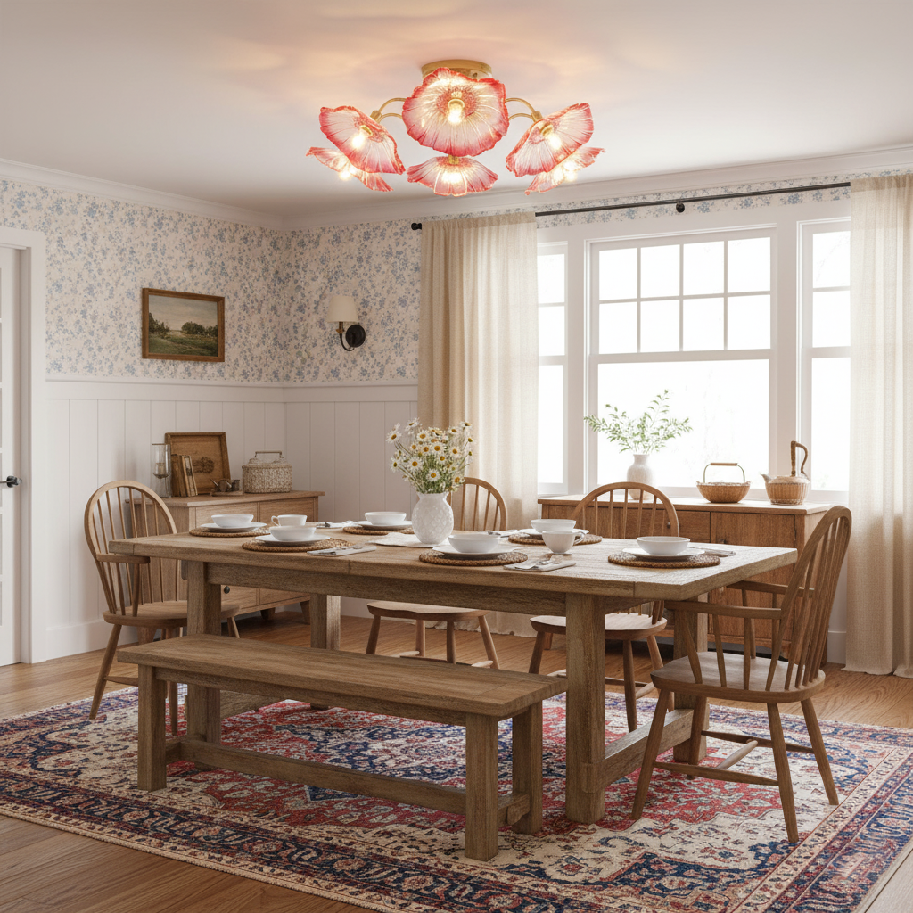 Ceiling Light Murano Glass 27.5 in Frosted Floral Pattern 3-6 Heads Living Room Bedroom Modern Lighting | Thomler