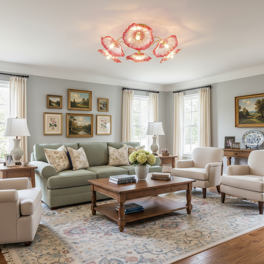 Ceiling Light Murano Glass 27.5 in Frosted Floral Pattern 3-6 Heads Living Room Bedroom Modern Lighting | Thomler