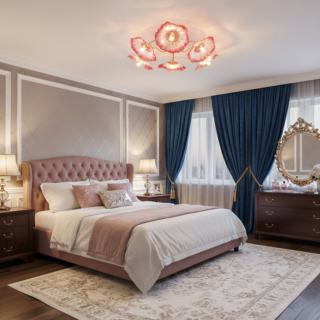 Ceiling Light Murano Glass 27.5 in Frosted Floral Pattern 3-6 Heads Living Room Bedroom Modern Lighting | Thomler